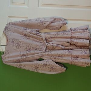 Lilac Floral Long Sleeve Dress With Tie Waist